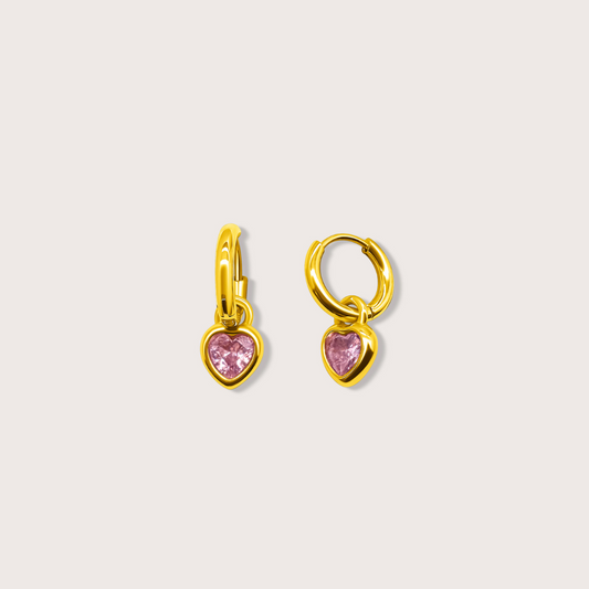 Heart Drop Earrings (Pink)