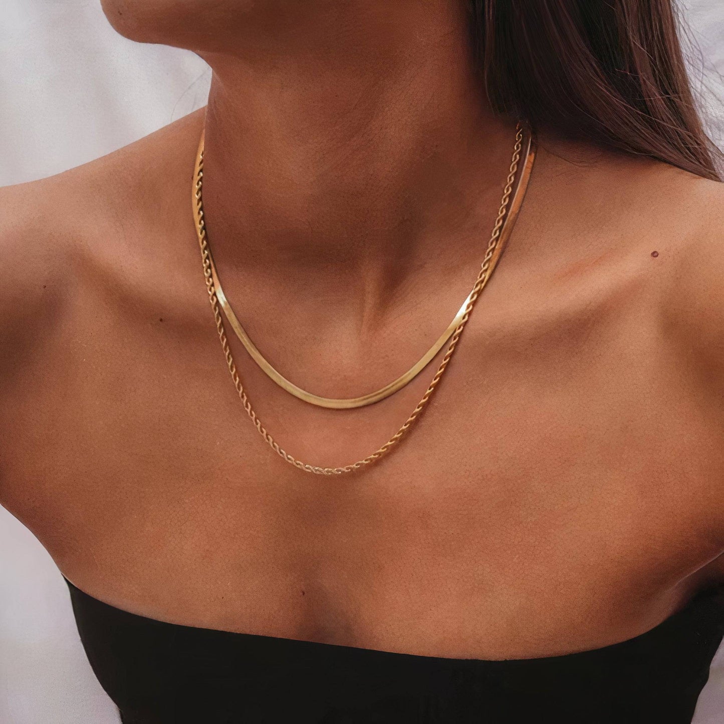 Herringbone & Rope Layered Necklace