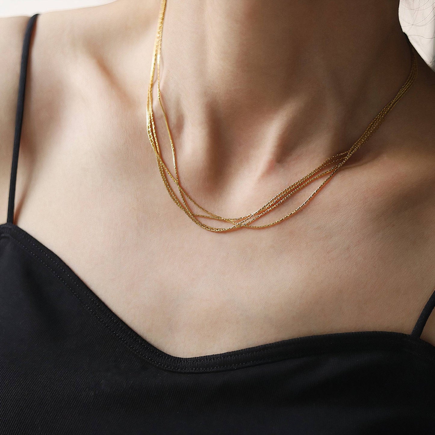 4 Layered Thread Necklace in Gold