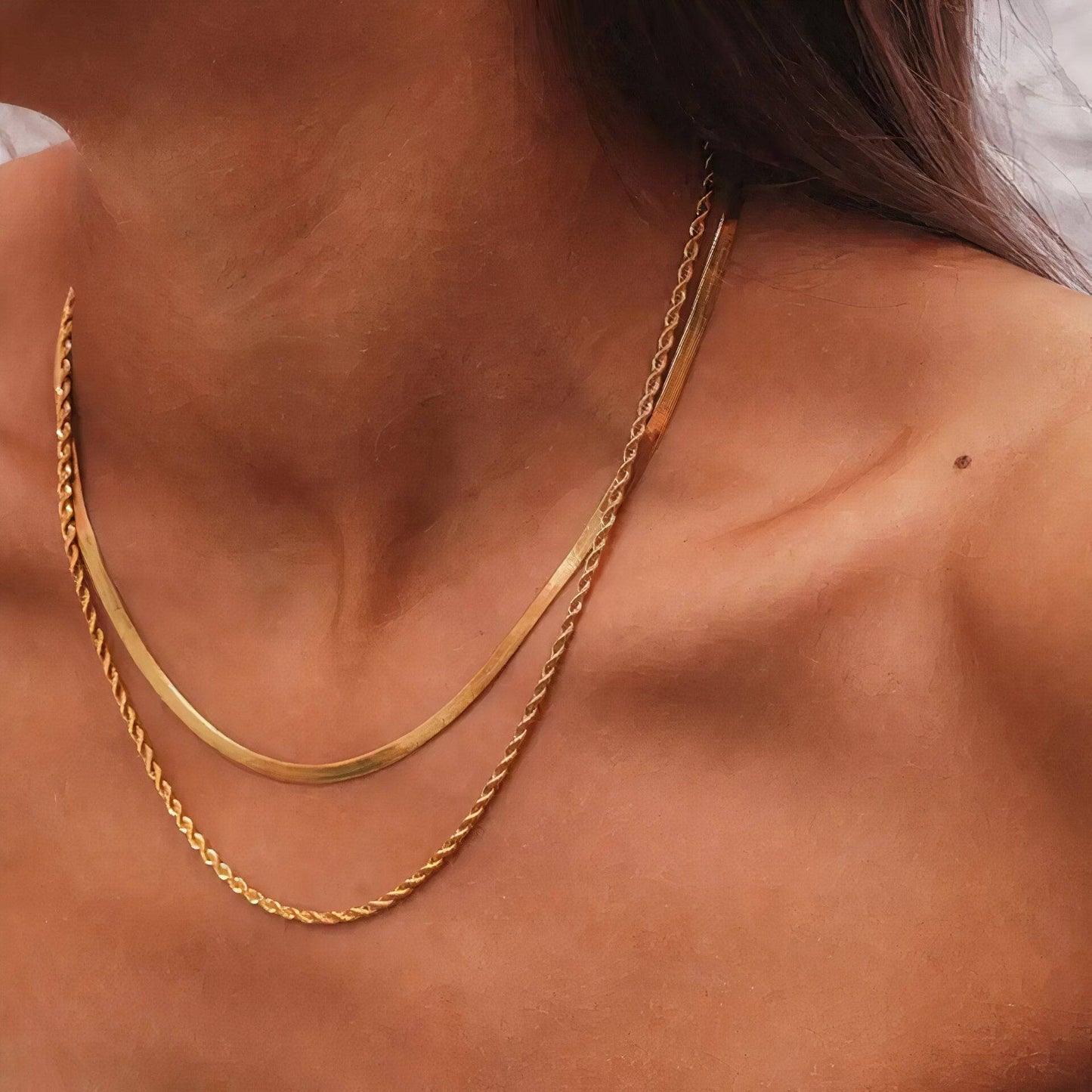 Herringbone & Rope Layered Necklace